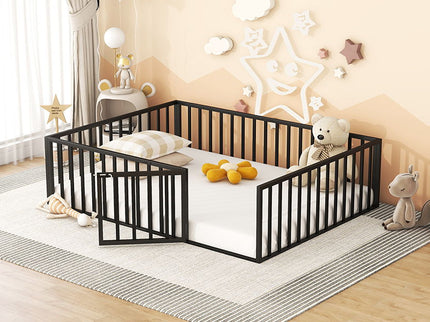 Metal Floor Bed Frame With Fence And Door