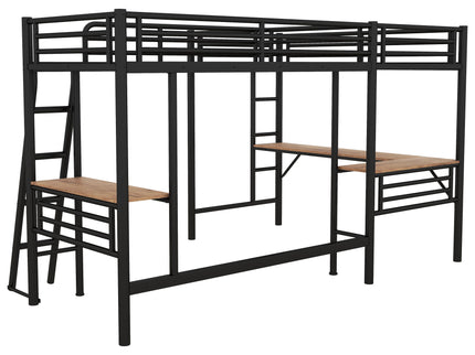 Twin Loft Bed With 2 Built In Desks, Mission Style - Black