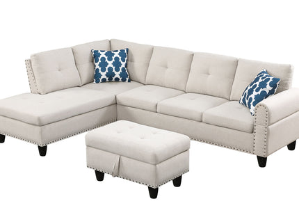 Alger - Wide Left Hand Facing Sofa & Chaise With Ottoman - Beige