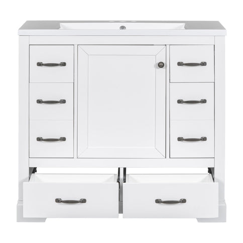 Modern Bathroom Vanity With Sink, 6 Drawers, Adjustable Shelf