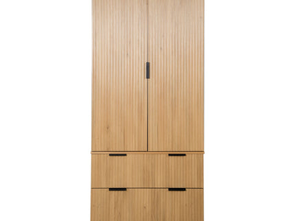 Fluted Kitchen Pantry Cabinet With 2 Large Drawers & 8 Door Spice Rack Freestanding Storage Organizer - Oak