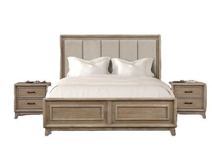 3 Piece Bedroom Set With Padded Headboard, 2 Nightstands