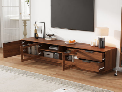 TV Stand With 2 Drawers, Doors & Cable Management, Soft Closing Hinges - Walnut