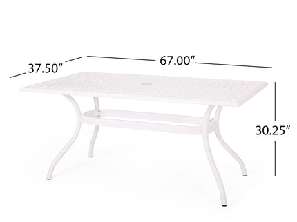 Celestine - Outdoor Cast Aluminum Dining Table With Floral Lattice Design And Umbrella Holder
