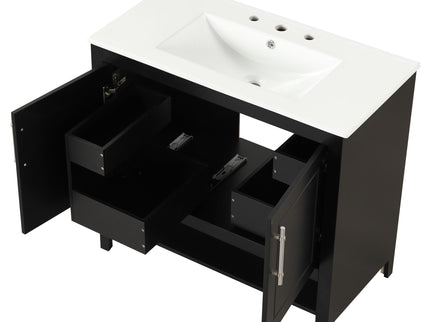 36" Bathroom Vanity With Sink, Frame Cabinet With Doors And Drawers - Black