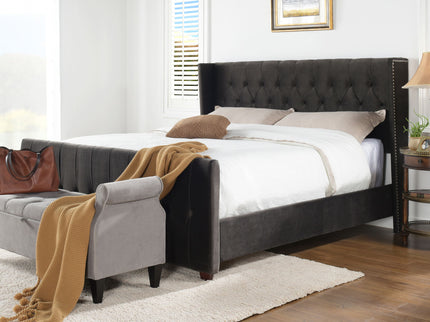 David - King Tufted Wingback Bed - Dark Charcoal Gray