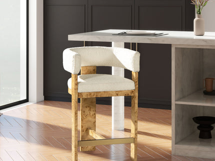 Vavona - Burl Upholstered Barrel Back Counter Height Bar Stool - Polar Off White