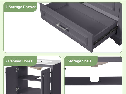 Bathroom Vanity With Sink, Cabinet & 2 Soft Closing Doors & Adjustable Shelf
