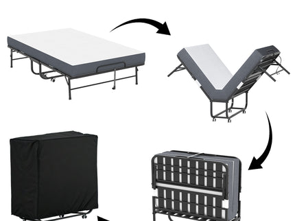 Twin Wide Folding Bed For Tall People, Extra Long & Wide Rollaway With Memory Foam, Heavy-Duty Capacity Guest, Spacious Portable Cot - Black