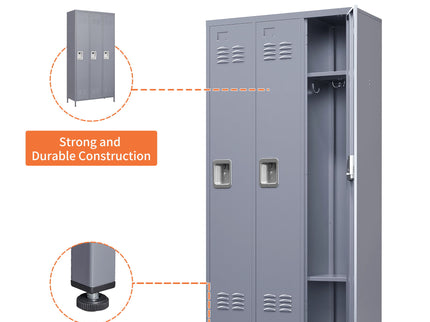 3 Door Lockers With Lock For Home, Gym, Office, School, And Garage - Gray
