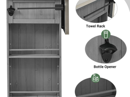 Outdoor Kitchen Island With Stainless Steel Top, Ample Storage Space, Towel And Spice Racks And A Bottle Opener