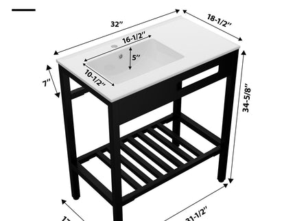 Console Sink With Legs, 32" X 18.5", Durable Porcela With Support - White / Black