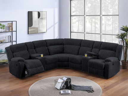 Manual Motion Reclining Sectional LAF / RAF Loveseat With Consoles Cup Holders Upholstered Living Room - Black