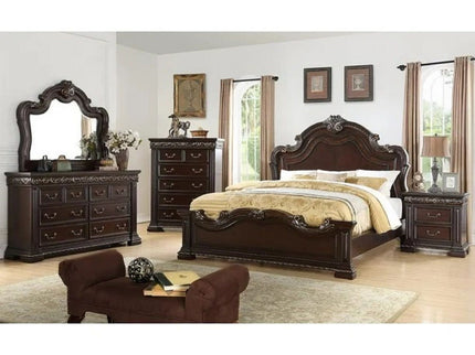 2 Drawer Nightstand, Carvings Bedside Table, Bedroom Furniture - Cherry