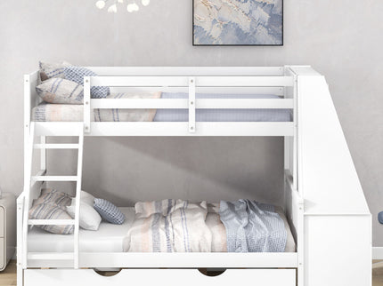 Bunk Bed With Trundle And Built In Desk, 3 Storage Drawers And Shelf