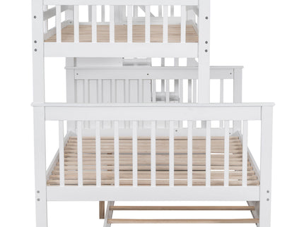 Bunk Bed With Twin Size Trundle, Storage And Guard Rail For Bedroom