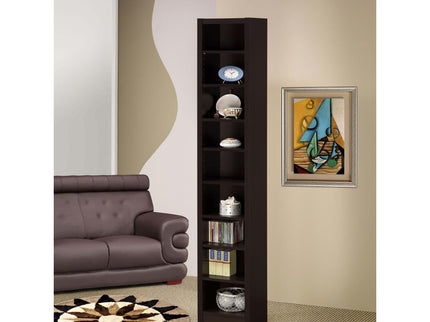 Rectangular Bookcase Tall Slim Storage With 9 Shelves - Brown