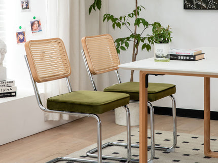 Rattan Side Accent Dining Chairs With Painted Legs (Set of 2)