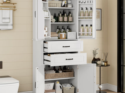 Multi Functional Storage Cabinet With Adjustable Shelves, 2 Drawers, Door Shelves