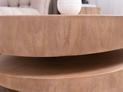 Modern Round Wood Coffee Table, Accent Table For Living Room - Antique Natural / Natural / Rustic