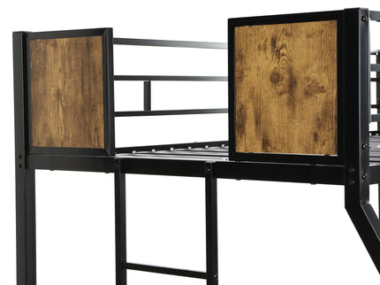 Modern Metal Bunk Bed With Side Ladders And Guardrail