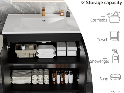 Bathroom Vanity With Ceramic Sink, Floor-Standing Design, Soft-Closing Drawers