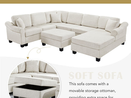 Contemporary U - Shaped Sectional Sofa With Movable Storage Ottoman