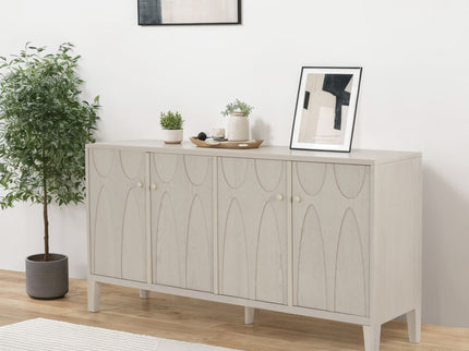 Wood Sideboard With Adjustable Shelves And Storage Cabinet - White Washed