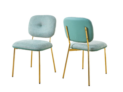 Modern 4 Person Dining Set With Bamboo & Table And Turquoise & Chairs Metal Legs, Space Saving Design - White