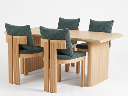 5 Piece Indoor Dining Set With Fluted Table Upholstered Chairs - Green / Natural