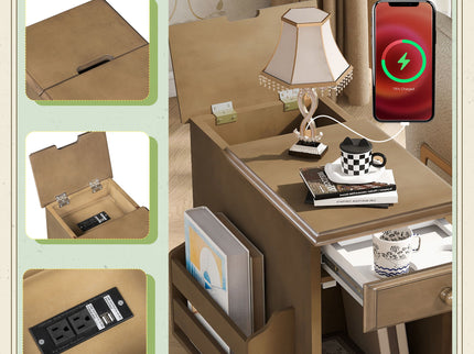 Vintage Flip Top Side Table With USB Ports