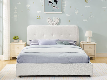 Upholstered Bed With Oversized Rabbit Ear Headboard, LED Lights & 4 Storage Drawers