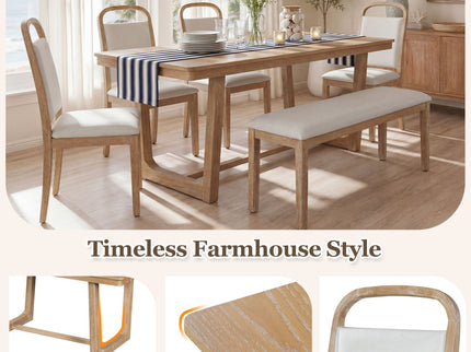 Farmhouse Dining Set With 4 Upholstered Chairs & 1 Bench