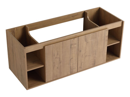 Modern 48" Wall Mounted Bathroom Vanity With Double Resin Sink And Storage Rack Soft Close Doors - Imitative Oak
