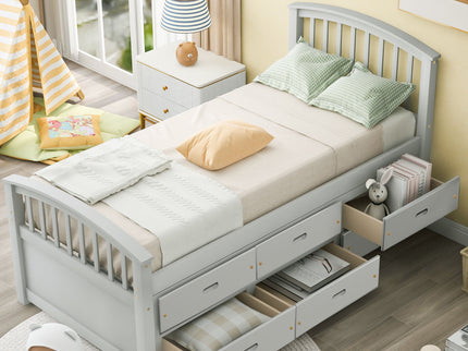 Platform Storage Bed Solid Wood Bed With 6 Drawers