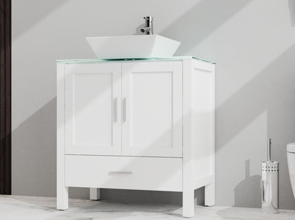 Bathroom Vanity And Sink Combo Glass Top Cabinet With Mirror
