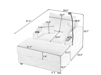Modern Style Loveseat Sofa Sectional Sofa Couch With Storage Space, A Movable Ottoman, Two USB Ports, Two Cup Holders, A Phone Holder For Living Room