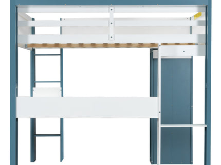 Loft Bed With Built In Storage Shelves, Clothes Rail, And Desk