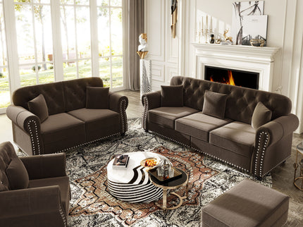 Upholstered Sofa Set With Nailhead Trim And Rolled Armrests, Includes Pillows