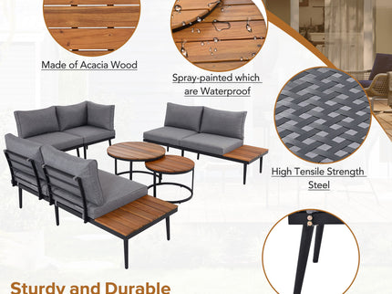 Modern Outdoor Sectional Sofa Set With Nesting Coffee Tables