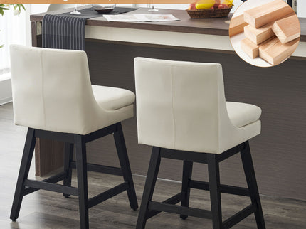 Upholstered Swivel Bar Stools With Ergonomic Design (Set of 2) - Cream White