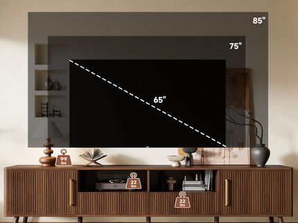 78" TV Stand For 85" TVs With Fluted Doors, Open Shelf, Cable Management - Walnut