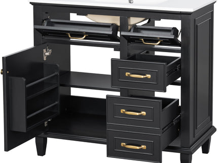 Modern Bathroom Vanity With Sink Top, Flip Drawers, Adjustable Shelf