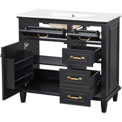 Modern Bathroom Vanity With Sink Top, Flip Drawers, Adjustable Shelf