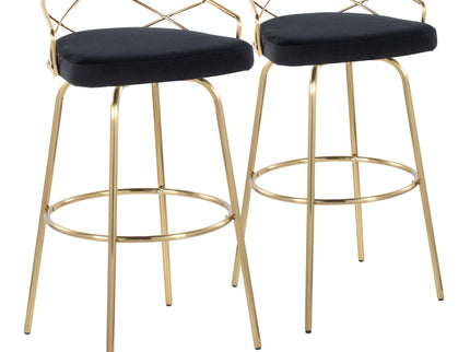 Charlotte - Glam Glam / Art Deco Fixed Height Barstool With Swivel With Round Footrest (Set of 2)