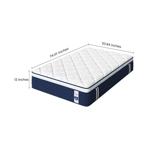 Rresta Hotel Collection - 12" Medium Firm Hybrid Mattress With 5 Zone Support For Back & Hip Relief, Fiber Free, Certipur Us Certified