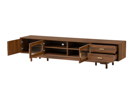 Modern TV Stand With Fluted Glass Doors & 2 Drawers