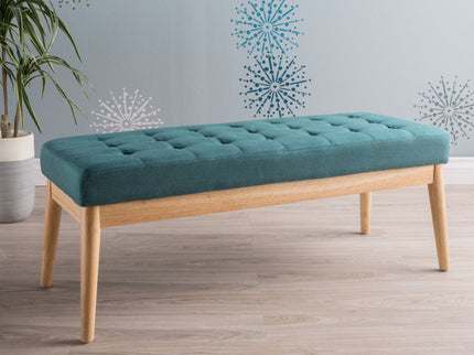 Vibratory - Button Tufted Upholstered Ottoman With Splayed Wooden Legs - Teal / Natural