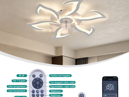 Flower Ceiling Fan With LED Dimmable Light, Flush Mount Ceiling Fan With Remote Control, Low Profile Design, 6 Speeds, Timing Function