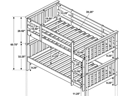 Slatted - Headboard Twin / Twin Bunk Bed With Built In Ladder Design - White